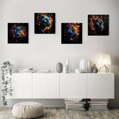 4pcs Abstract black panther art Elegant Wall Art WD  Wall Art Canvas Framed