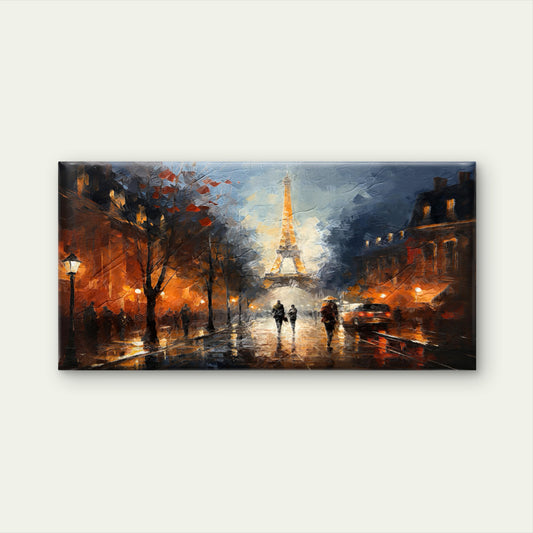 Paris Eiffel Tower Night Street Wall Art Canvas Office Home Room Framed 120x60cm