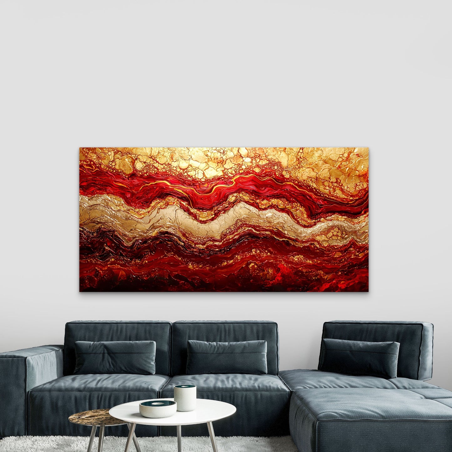 Abstract Red Gold Liquid Flow Wall Art Canvas Office Home Room Framed 120x60cm