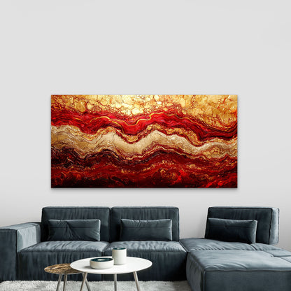 Abstract Red Gold Liquid Flow Wall Art Canvas Office Home Room Framed 120x60cm