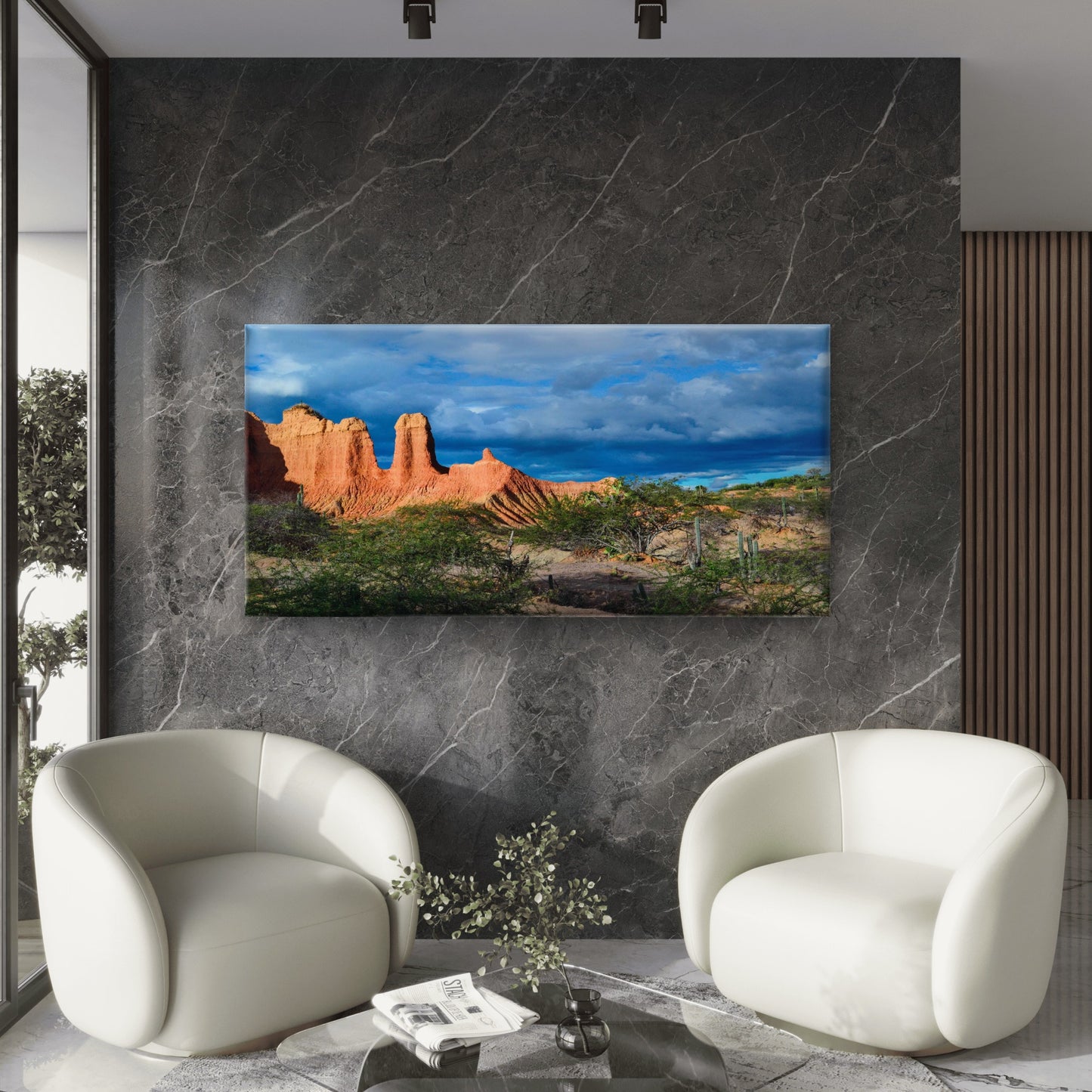 Cloudy Blue Sky Tatacoa Desert Wall Art Canvas Office Home Room Framed 120x60cm - Bella Home Decor