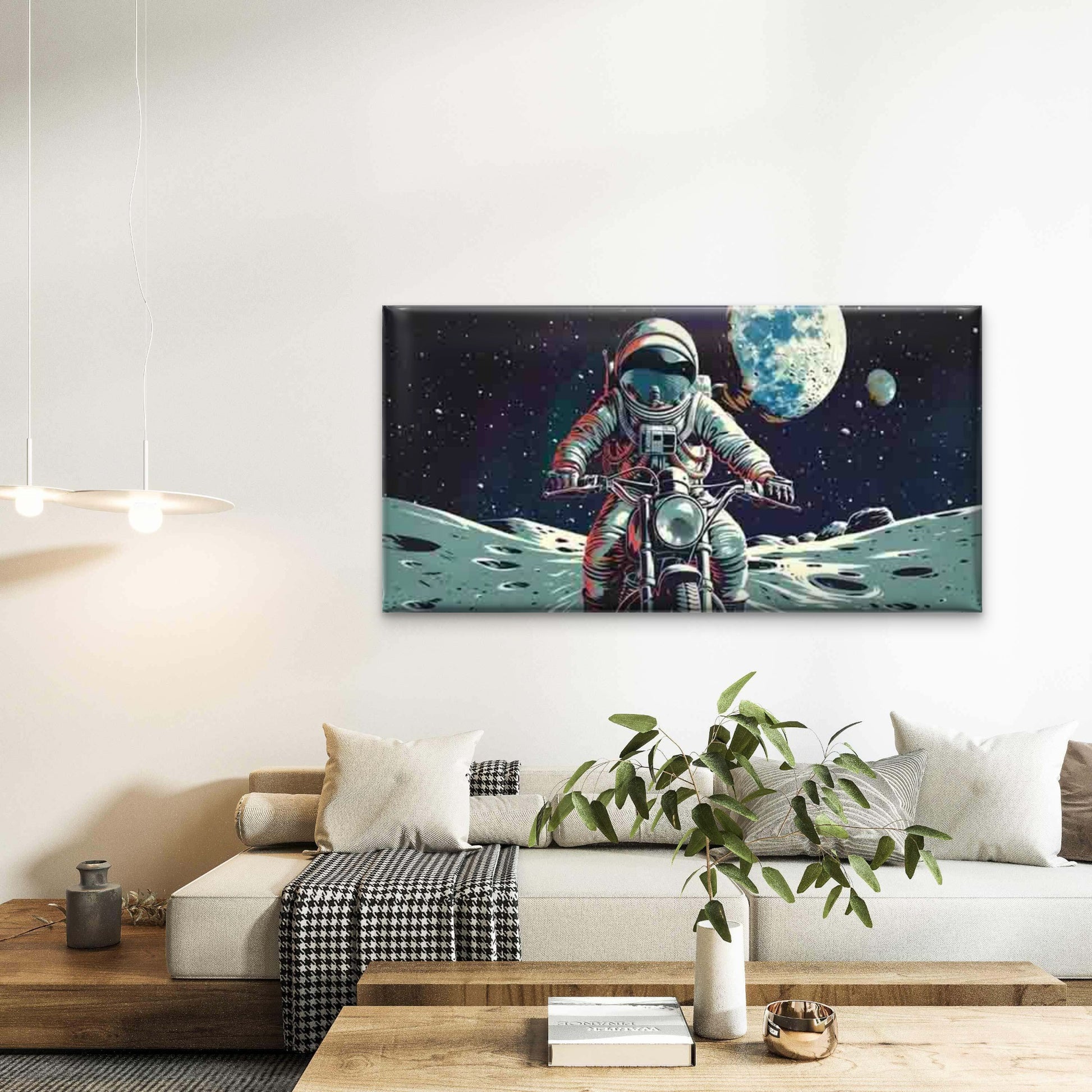 Astronaut Riding Motorcycle Wall Art Canvas Office Home Room Framed 120x60cm - Bella Home Decor