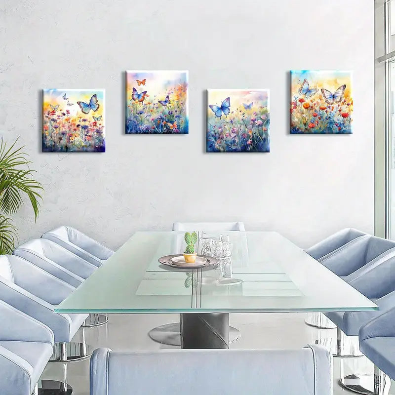 4pcs Colorful Daisy Poppy Floral Wall Art Canvas Framed