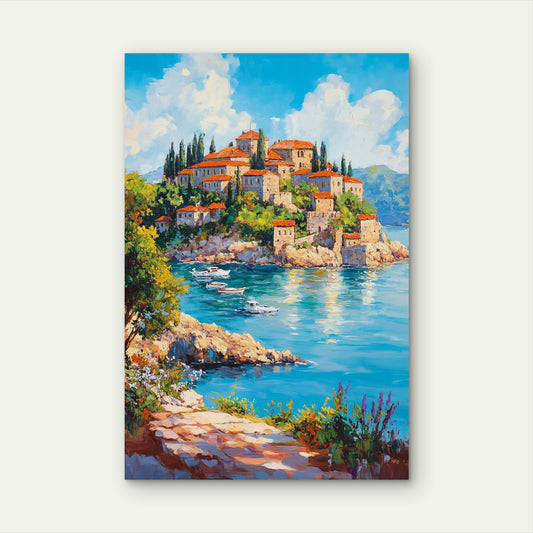 Abstract European Island Harbor Scenery 40x60cm Metal Print Ready to Hang