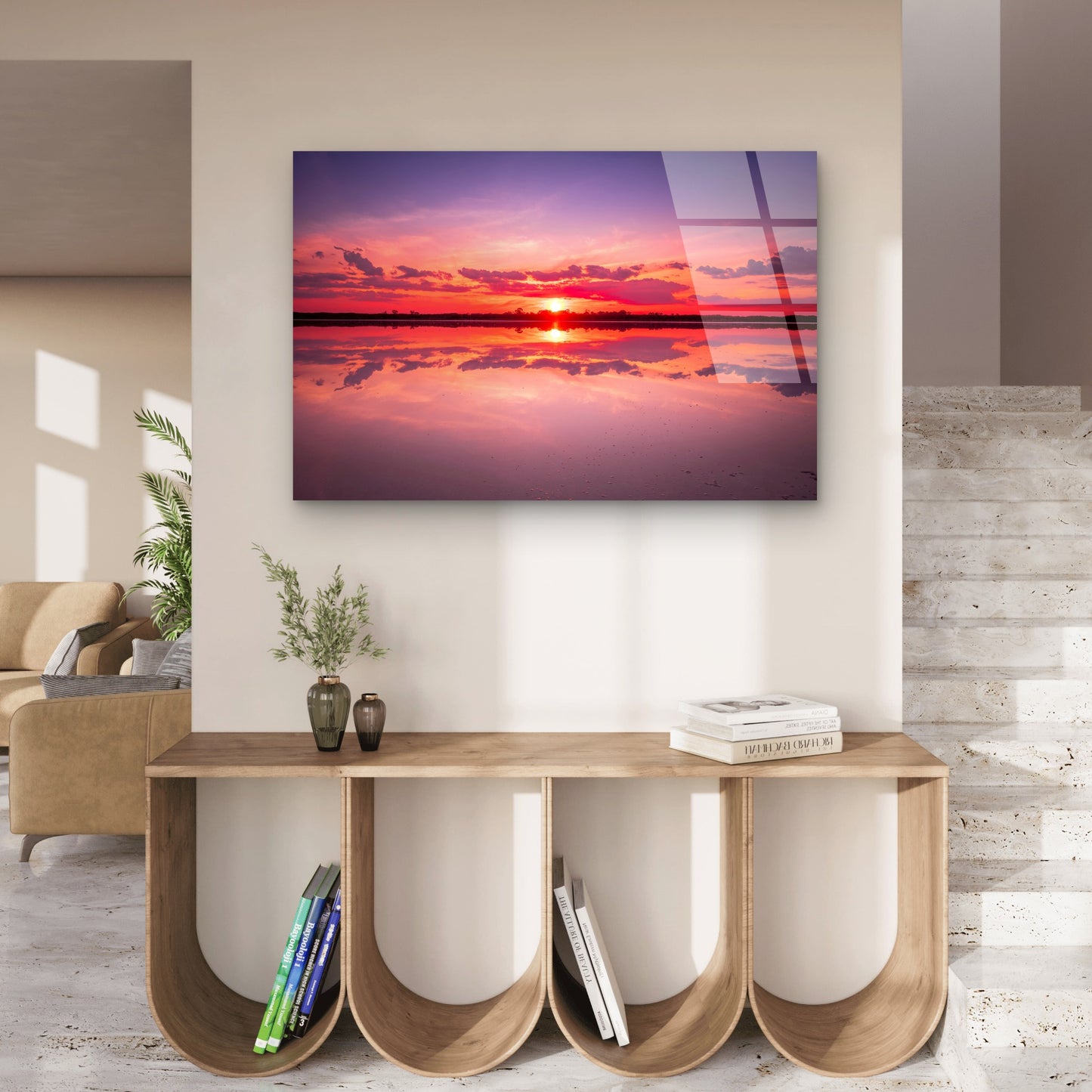 Vibrant Sunset Reflection Over Pink Lake In Dimboola, Australia Acrylic Glass Printing Wall Art Australian Made