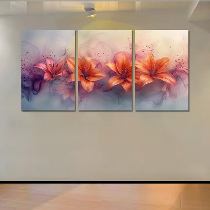 3pcs Pink & Orange Flowers with Purple Accents Wall Art Set Canvas Framed 40x60cm - High Quality Print 100% Australian Made Wall Canvas Ready to Hang