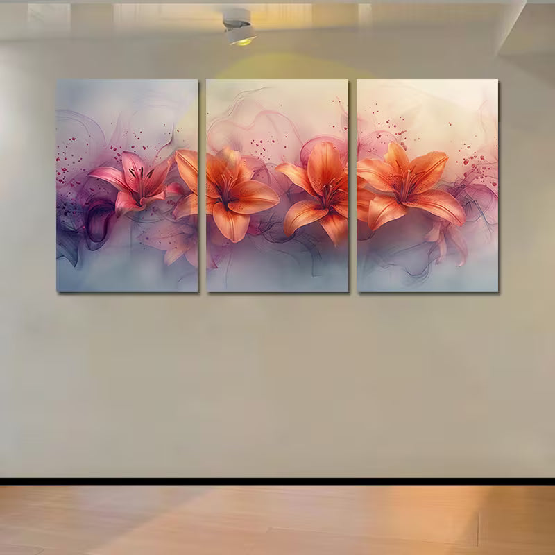 3pcs Pink & Orange Flowers with Purple Accents Wall Art Set Canvas Framed 60x90cm - High Quality Print 100% Australian Made Wall Canvas Ready to Hang