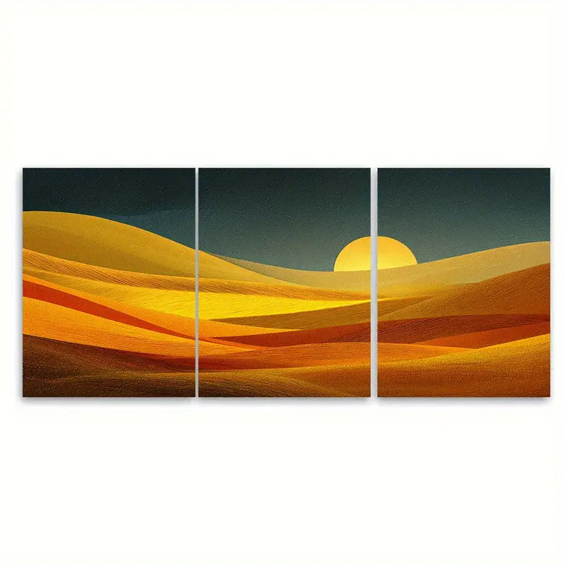 3pcs Modern Sun Abstract Desert Oil Painting Wall Art Set Canvas Framed 60x90cm - High Quality Print 100% Australian Made Wall Canvas Ready to Hang