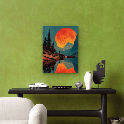 Red Moon Over Mountains Landscape 60x90cm Metal Print Ready to Hang