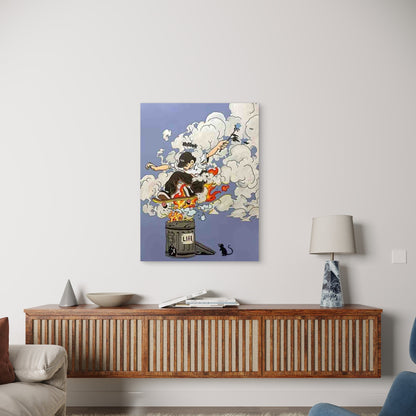 Surreal Skateboarding with Watery Elements Retro 60x90cm Metal Print Ready to Hang