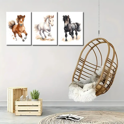 3pcs  Cute Horse Pictures Metal Print Ready to Hang Art - Bella Home Decor