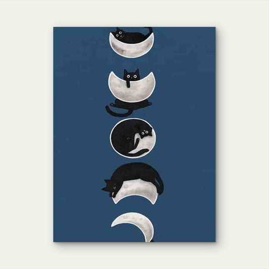 Retro Cat With The Moon Phases 40x60cm Metal Print Ready to Hang
