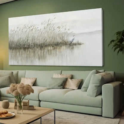 Vintage Reed & Egret Serene Nature Wall Art canvas office home room framed 120x60cm - Bella Home Decor