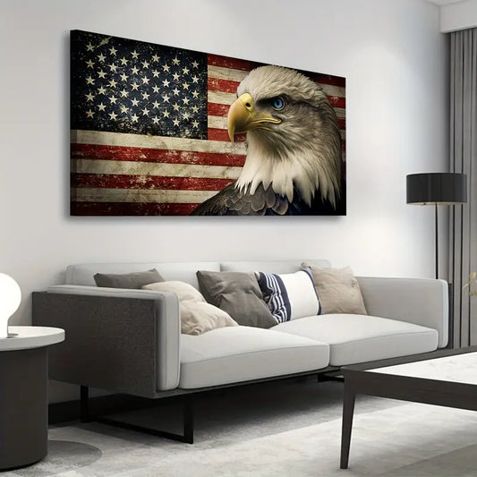 Vintage American Flag Majestic Eagle Design Wall Art canvas office home room framed 120x60cm - Bella Home Decor