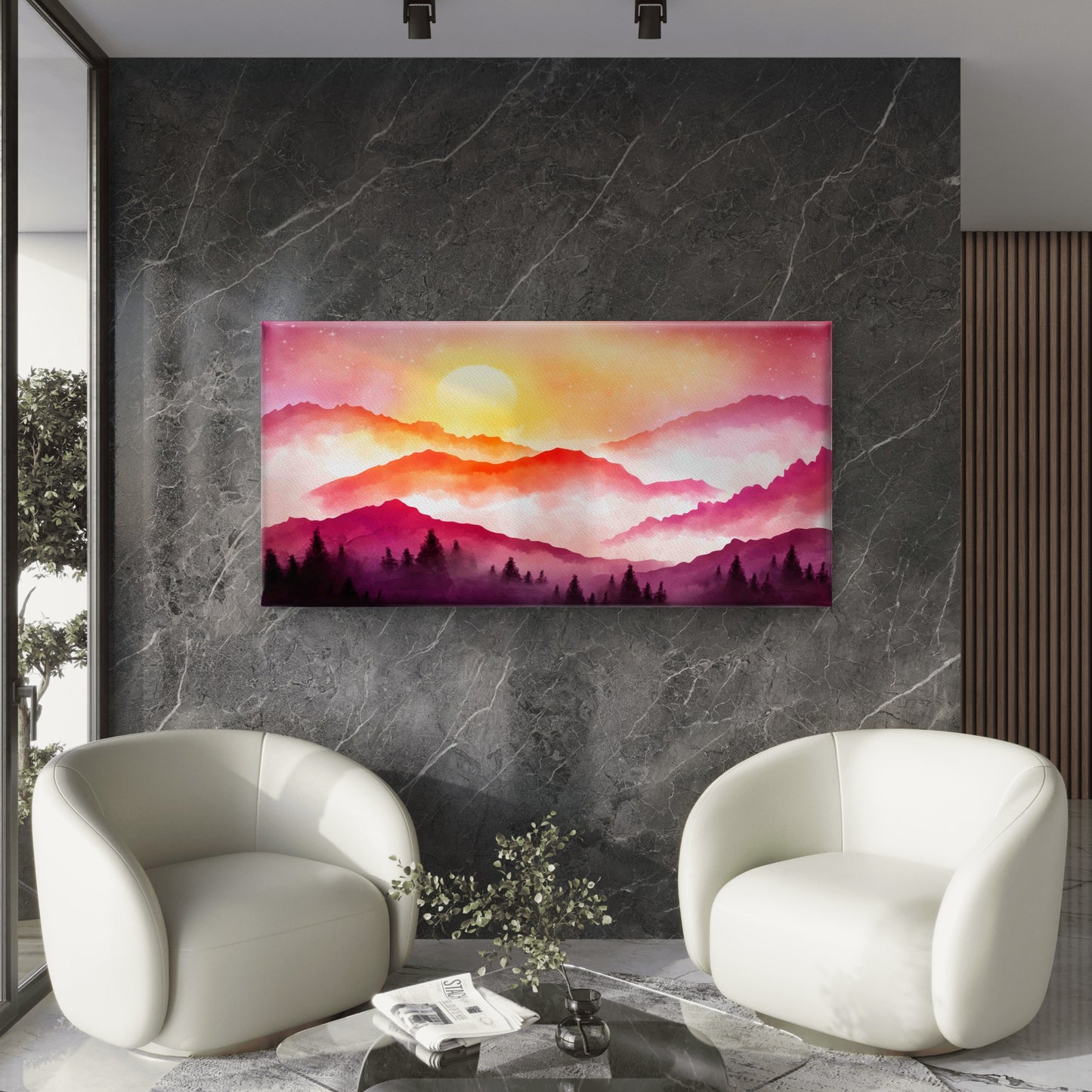 Sunset Over Misty Mountains Wall Art Canvas Office Home Room Framed 120x60cm - Bella Home Decor