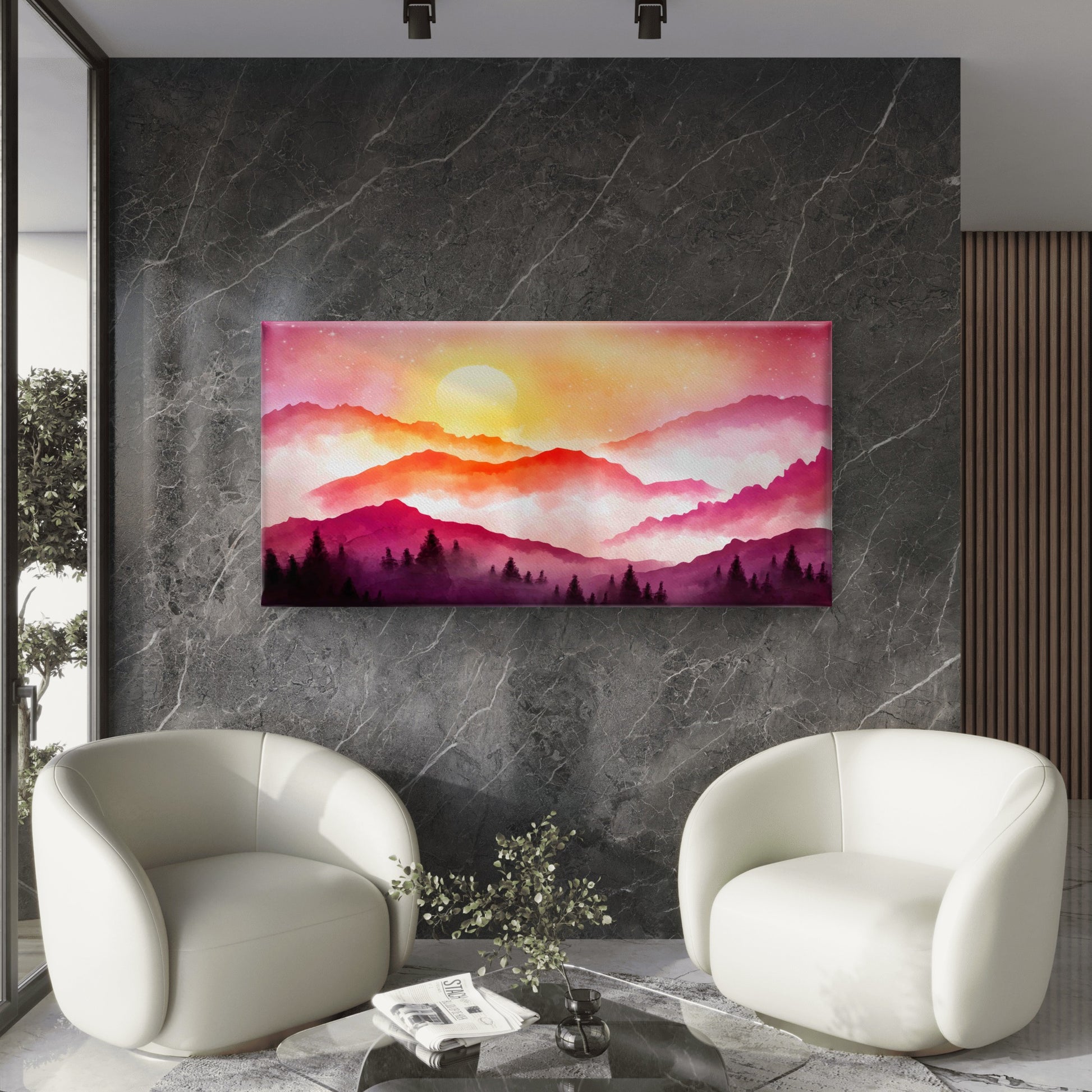 Sunset Over Misty Mountains Wall Art Canvas Office Home Room Framed 120x60cm - Bella Home Decor