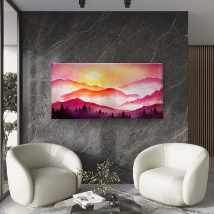 Sunset Over Misty Mountains Wall Art Canvas Office Home Room Framed 120x60cm - Bella Home Decor