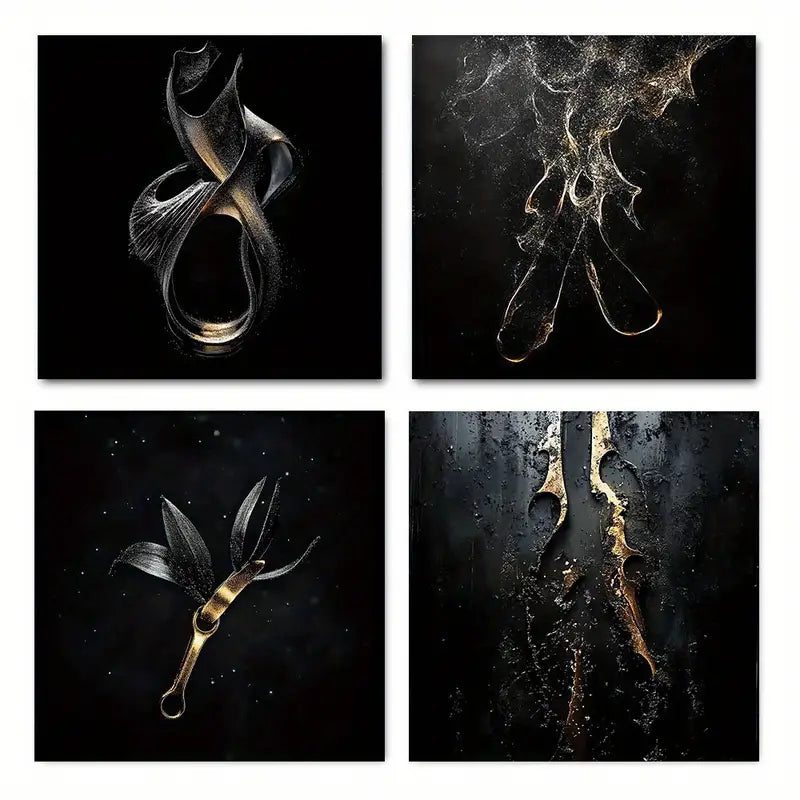 4pcs Scissors Black And Golden Salon Creativ Wall Art Canvas Framed