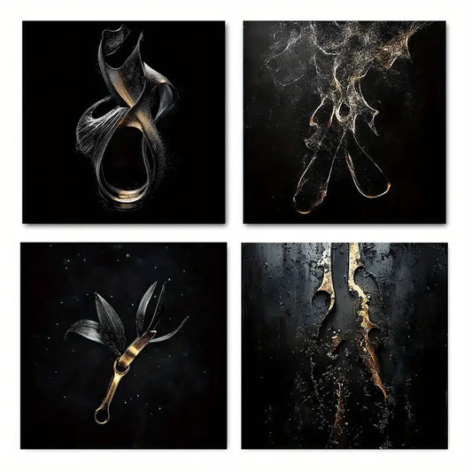 4pcs Scissors Black And Golden Salon Creativ Wall Art Canvas Framed