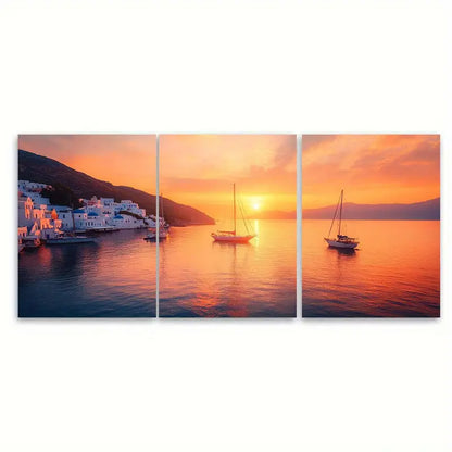 3pcs Greek Islands Romantic Sunset Art Wall Art Set Canvas Framed 50x70cm - High Quality Print 100% Australian Made Wall Canvas Ready to Hang