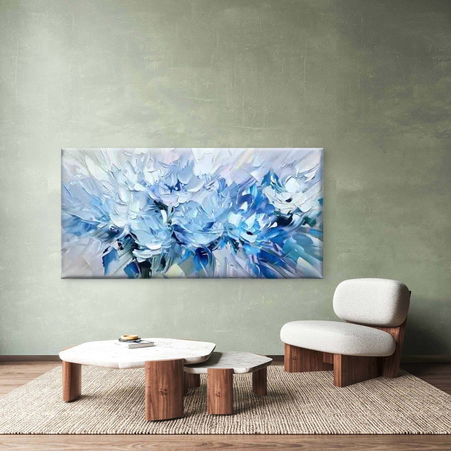Abstract Blue Flower Wall Art Canvas Office Home Room Framed 120x60cm