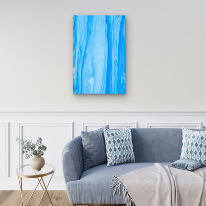 Light Blue Abstract Fluid Art 40x60cm Metal Print Ready to Hang