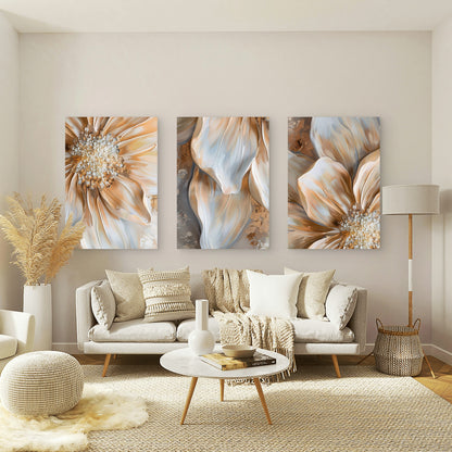3pcs Beige and Gold Botanical Triptych Prints   Wall Art Set Canvas Framed 40x60cm - High Quality Print 100% Australian Made Wall Canvas Ready to Hang