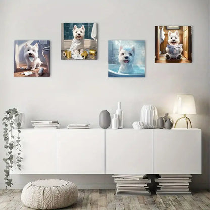 4pcs  Funny Dog   Playful Dog Scenes FD Wall Art Canvas Framed