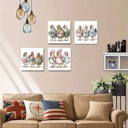 4pcs  Funny Chickens Art Deco Classic    Wall Art Canvas Framed