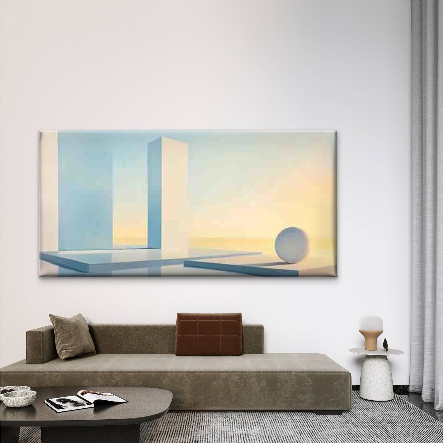 Geometric Shapes With Landscape Wall Art Canvas Office Home Room Framed 120x60cm - Bella Home Decor