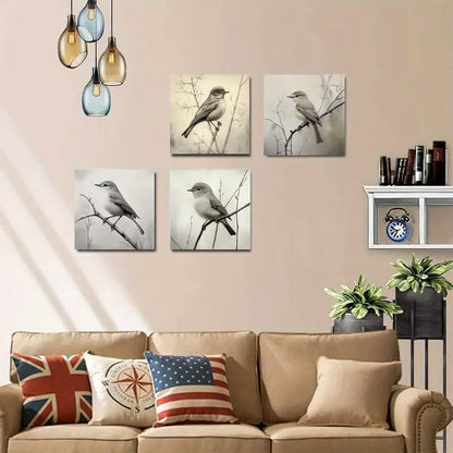 4pcs   Vintage Bird theme art print  ATV   Wall Art Canvas Framed