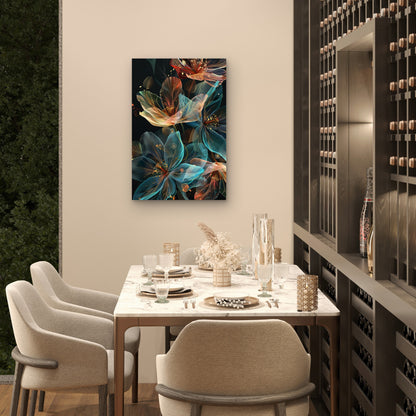 Teal Orange Transparent Floral Painting 40x60cm Metal Print Ready to Hang