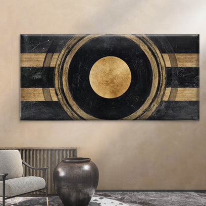 Vintage Geometric Black & Golden Abstract Wall Art Canvas Office Home Room Framed 120x60cm