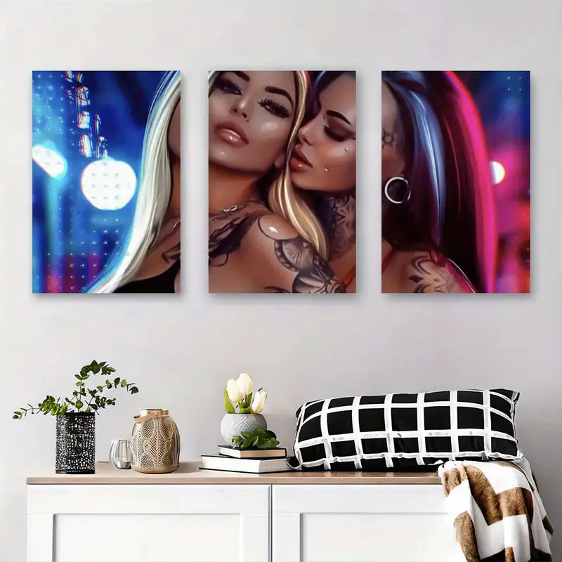 3pcs Sexy Tattooed Women Metal Print Ready to Hang Art