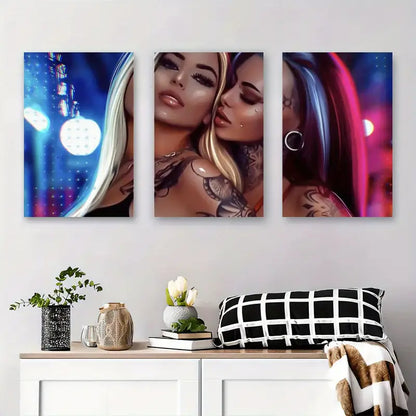 3pcs Sexy Tattooed Women Metal Print Ready to Hang Art