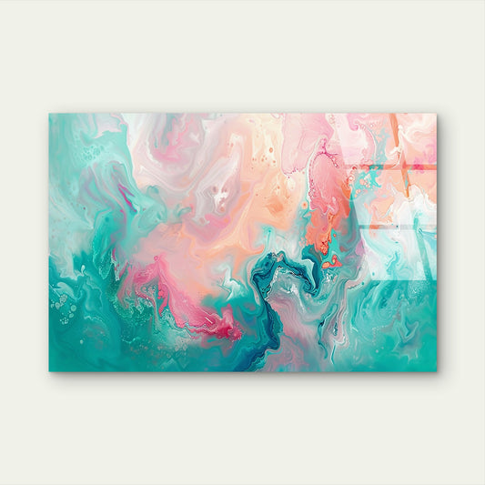 Teal Turquoise Pink Fluid Glass Printing Wall Art Australian Made Quality