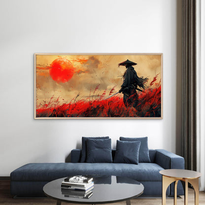 Silent Samurai Red Moon Wall Art Canvas Office Home Room Framed 120x60cm