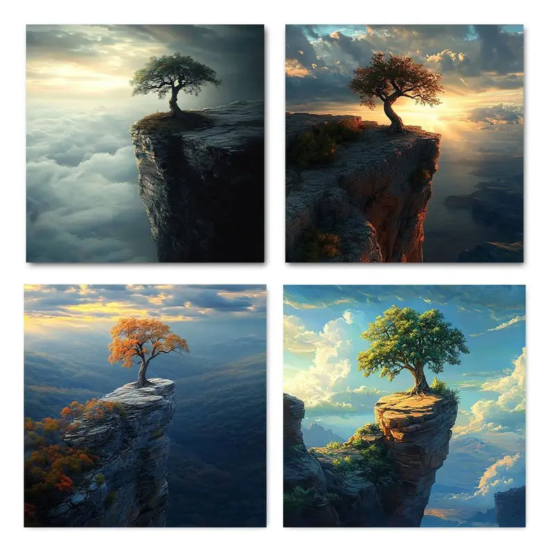 4pcs Vibrant Sunset & Cloudy Skies Wall Art Canvas Framed