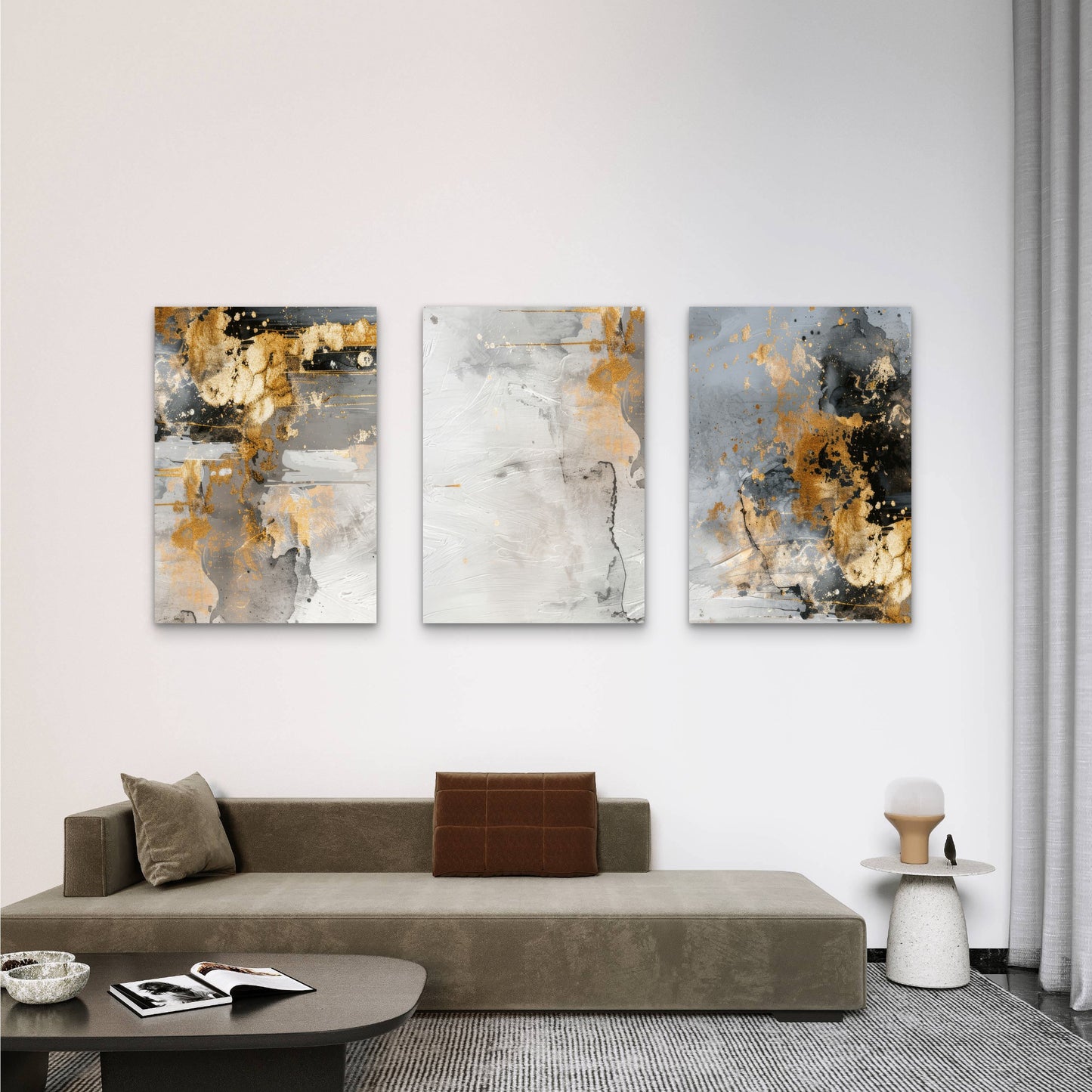 3pcs Gold Grey Abstract Luxury Modern   Wall Art Set Canvas Framed 40x60cm - High Quality Print 100% Australian Made Wall Canvas Ready to Hang