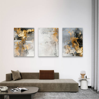 3pcs Gold Grey Abstract Luxury Modern  Wall Art Set Canvas Framed 50x70cm - High Quality Print 100% Australian Made Wall Canvas Ready to Hang