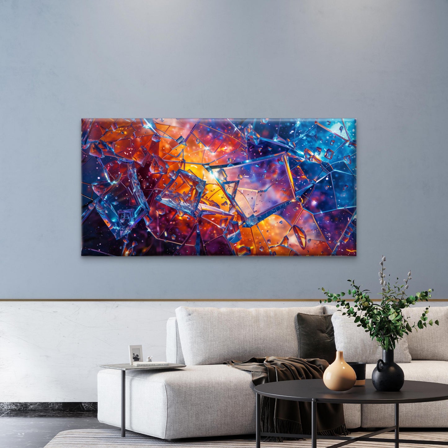 Abstract With Broken Glass Wall Art Canvas Office Home Room Framed 120x60cm - Bella Home Decor