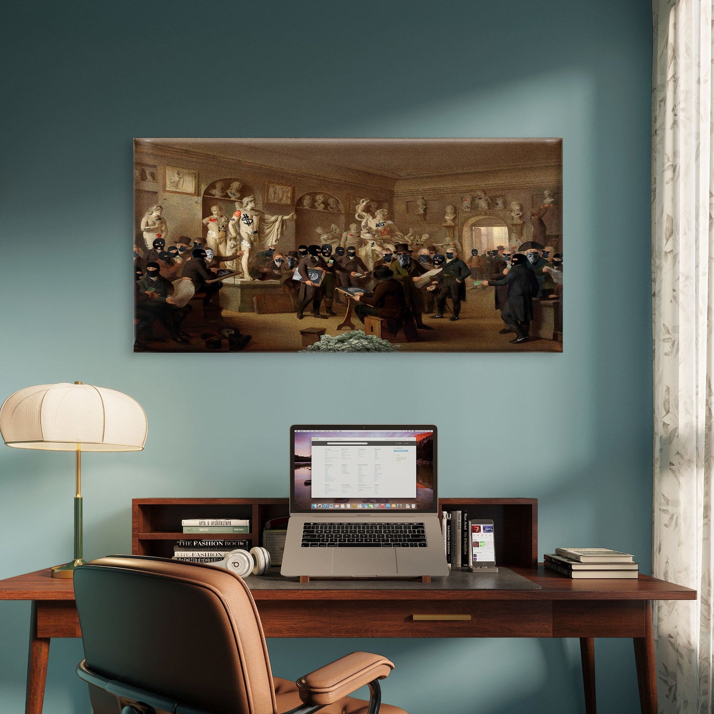 Museum Heist Street Art Wall Art Canvas Office Home Room Framed 120x60cm