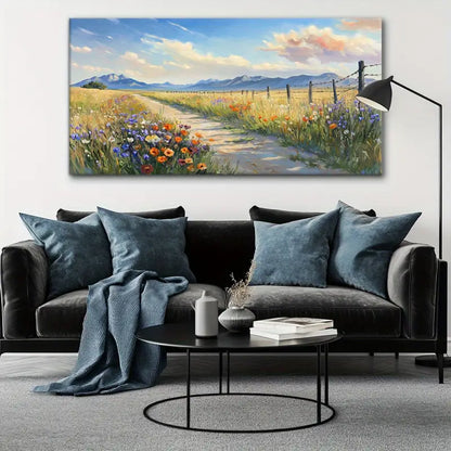 Blue Sky & Mountain Ranges wall canvas office home room framed 120x60cm - Bella Home Decor