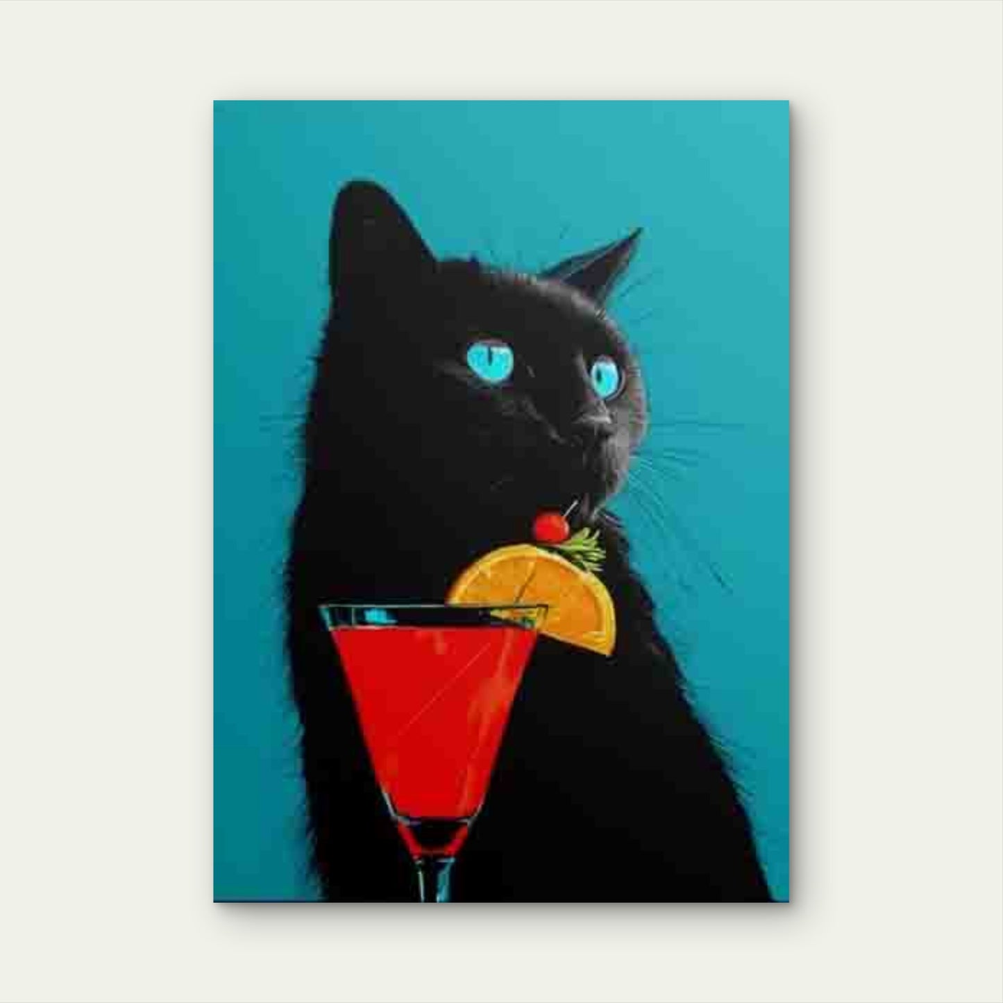 Classic Feline Holding Cherry & Orange Slice  60x90cm Metal Print Ready to Hang - Bella Home Decor