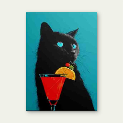 Classic Feline Holding Cherry & Orange Slice  60x90cm Metal Print Ready to Hang - Bella Home Decor