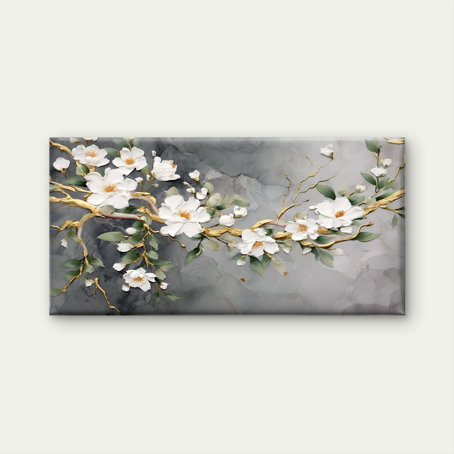 Abstract White Plum Golden Branch Wall Art Canvas Office Home Framed 120x60cm