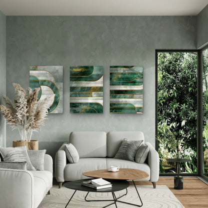 3pcs Modern Luxury Emerald Green Gold Abstract  Wall Art Set Canvas Framed 40x60cm - High Quality Print 100% Australian Made Wall Canvas Ready to Hang