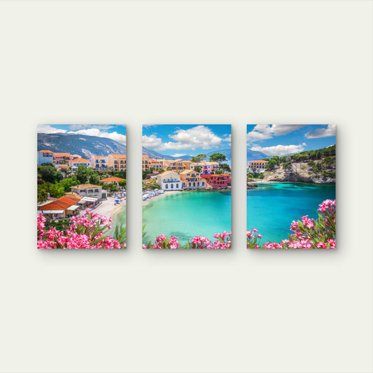 3pcs Exploring the Colors of Assos, Greece  Wall Art Set Canvas Framed 40x60cm - High Quality Print 100% Australian Made Wall Canvas Ready to Hang
