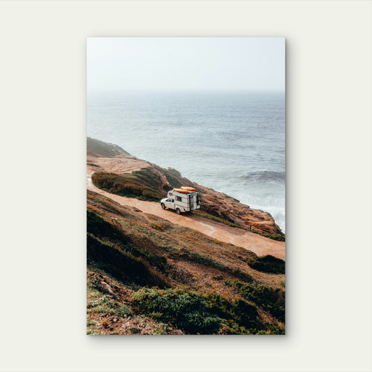White Pickup Truck With A Slide In Camper 60x90cm Metal Print Ready to Hang