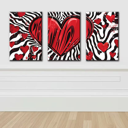 3pcs Red and Black Love Heart Design Wall Art Set Canvas Framed 40x60cm - High Quality Print 100% Australian Made Wall Canvas Ready to Hang